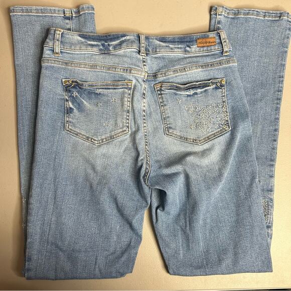 Sundance Denim Blue Jeans Distressed Knee White Embroidered Magnolia Womens - Picture 3 of 9